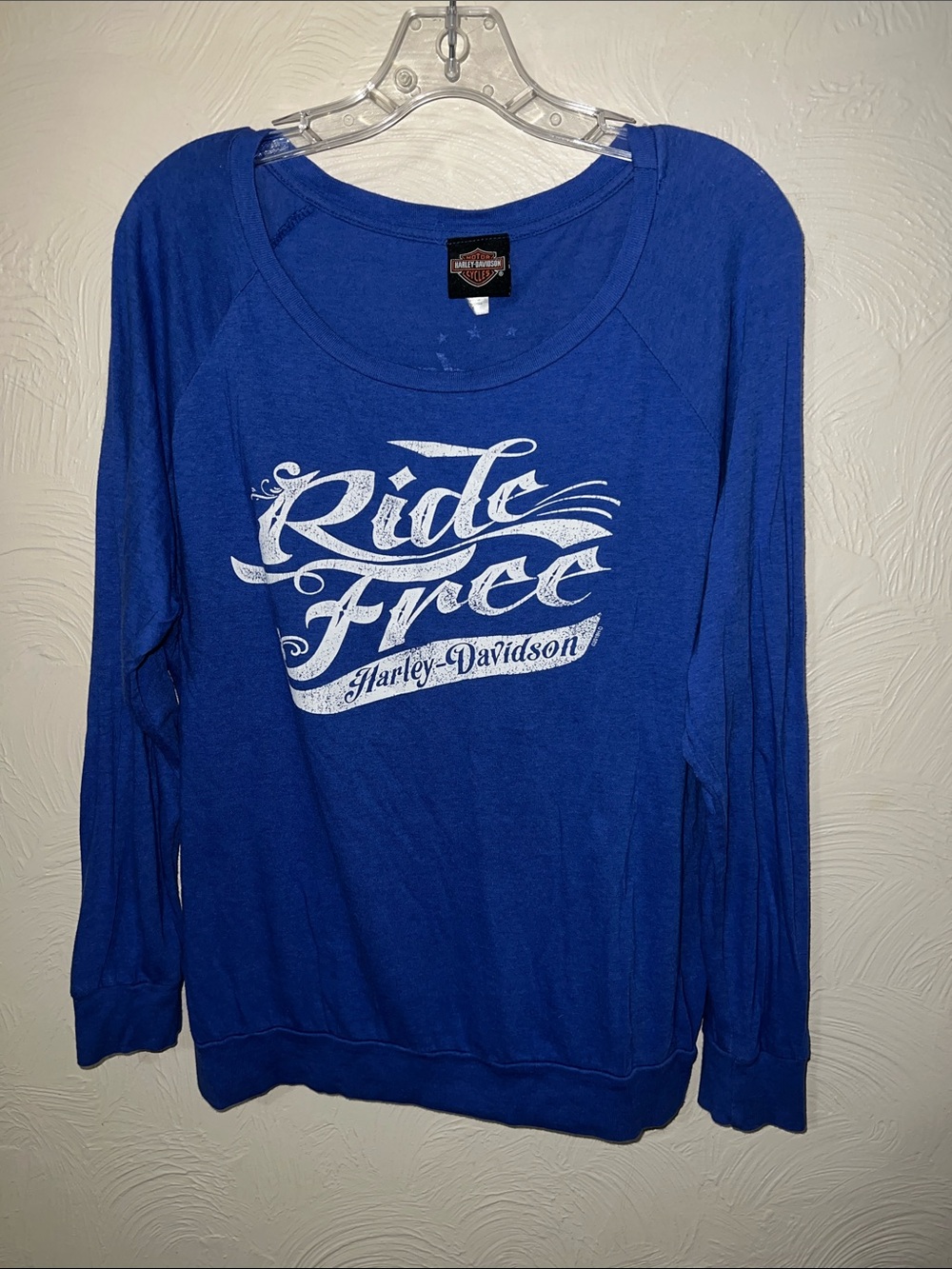 Harley-Davidson Blue Women's Scoop Neck 'Ride Free' Long Sleeve Top